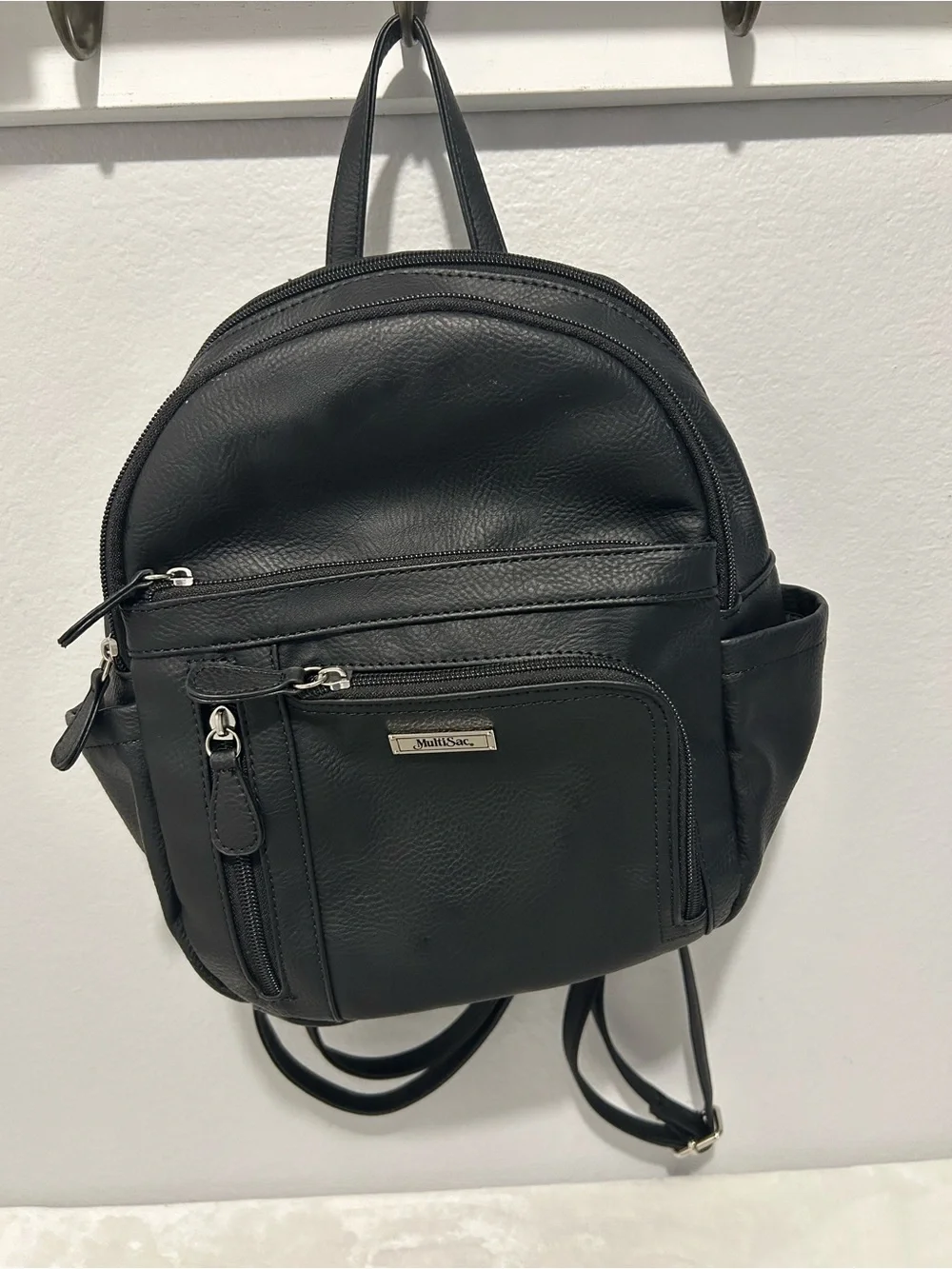 Multi-sac Black Leather Mini Backpack
